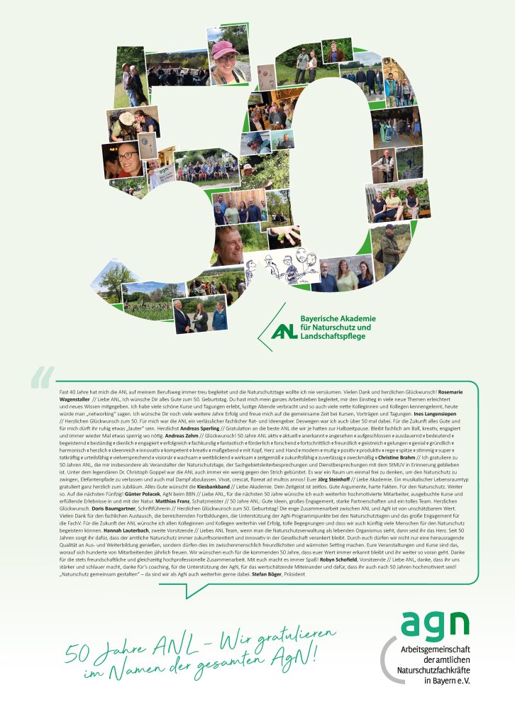 Poster zum 50-jährigen Jubiläum der AgN mit vielen Glückwünschen vom Team der AgN.